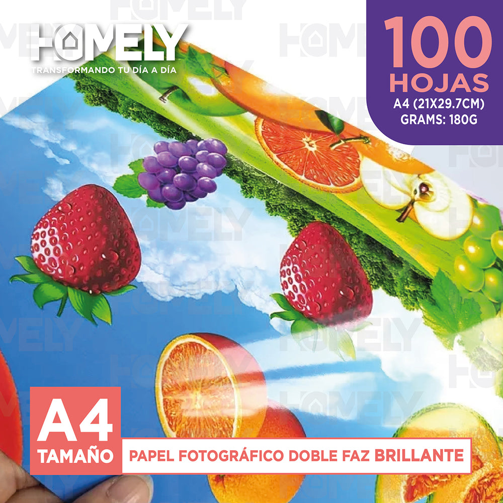 Papel Fotografico Doble Faz Glossy A4 180g Homely 100 Hojas Blanco