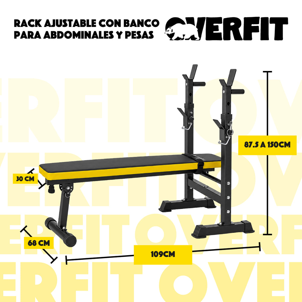 Banco Gym Con Rack Press Banca Pro Overfit Color Negro