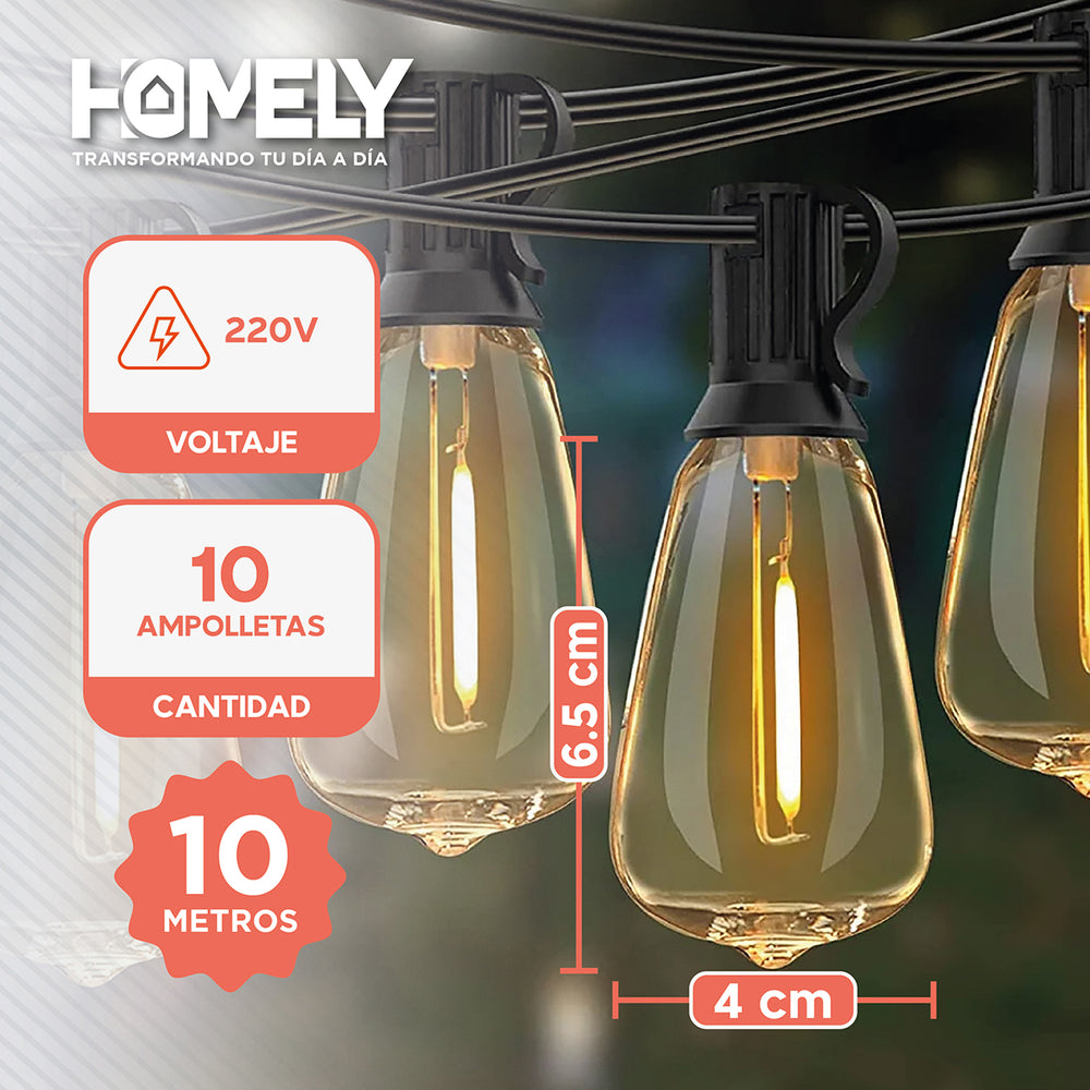 Guirnalda Terraza Ext 10 Metros Ampolleta Impermeable Homely