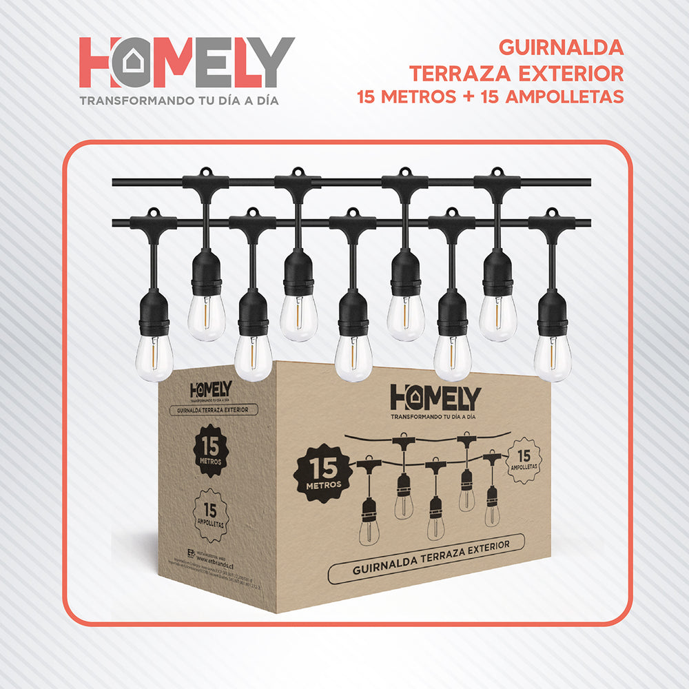 Guirnalda Terraza Exterior 15 Metros + 15 Ampolletas Homely
