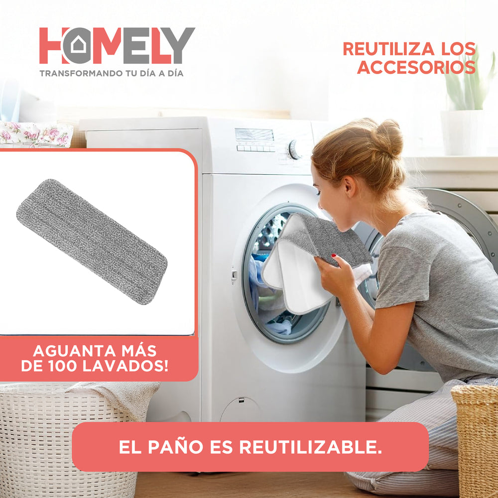 Mopa Plana Giratoria 360° Balde Plegable Homely Microfibra