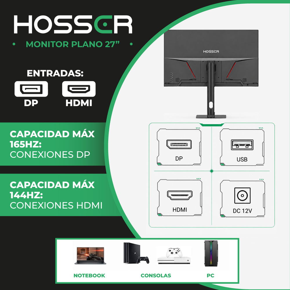 Monitor Gamer Plano 27 Pulgadas QHD Pantalla Rotable