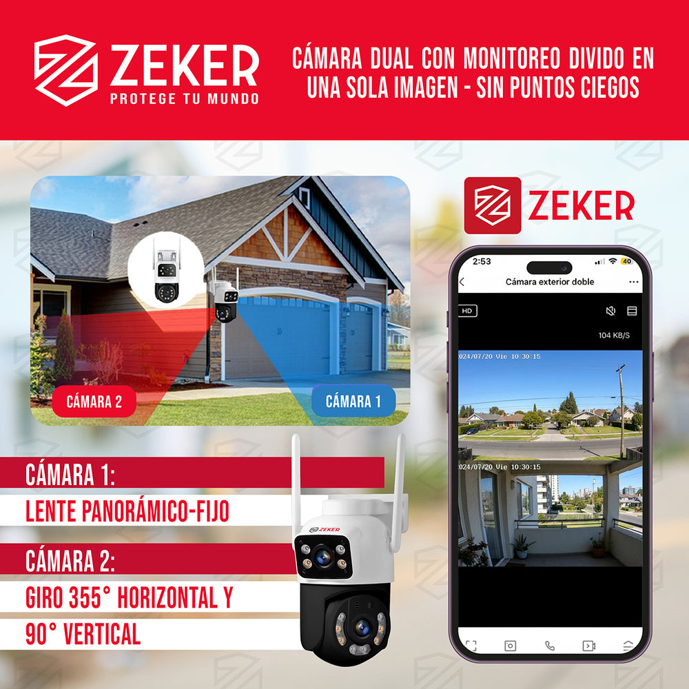Pack x3 Cámara De Seguridad 2.4G Zeker Doble 4MP Impermeable