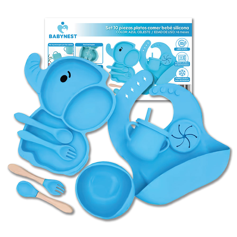 Set Alimentacion Silicona Bebe 10P Antideslizante BabyNest