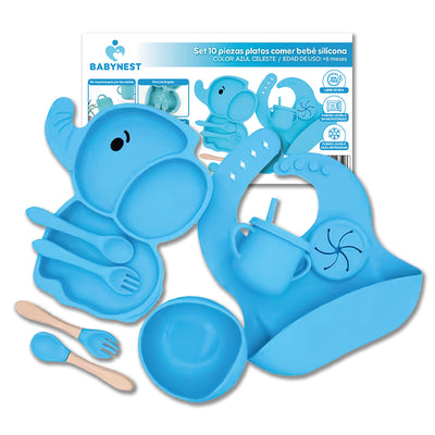 Set Alimentacion Silicona Bebe 10P Antideslizante BabyNest