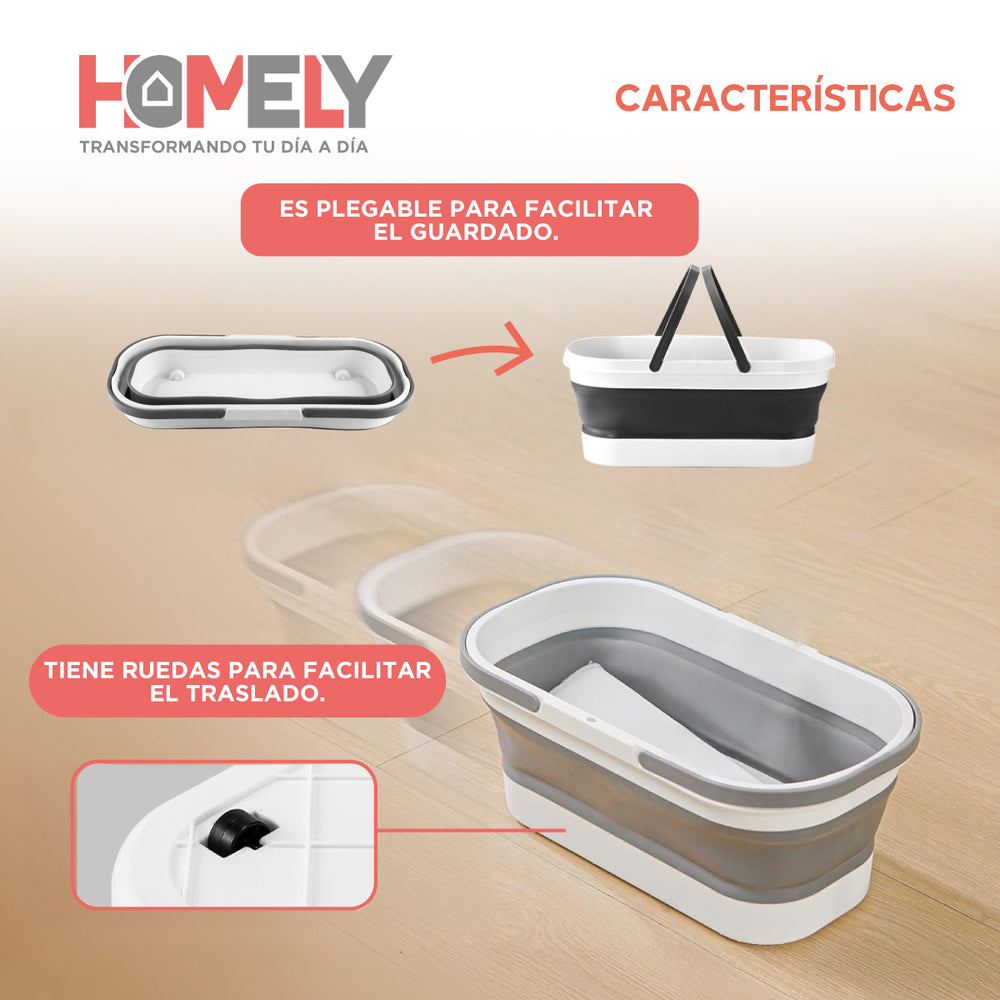 Mopa Plana Giratoria 360° Balde Plegable Homely Microfibra
