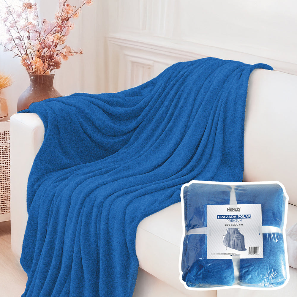 Frazada Polar Termica King Homely Manta 200x200cm Azul
