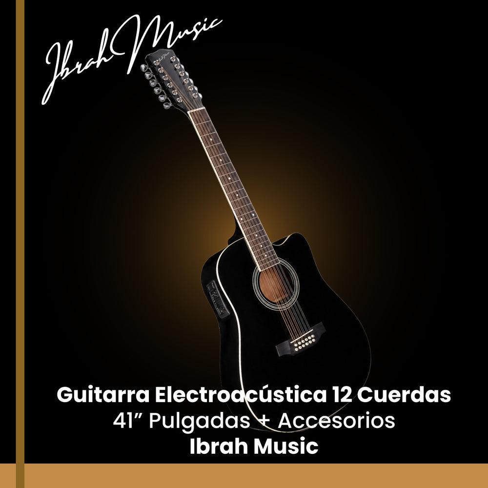Guitarra Electroacustica De 12 Cuerdas Ibrah Music 41" Color Negra Con Funda De Transporte Y Pack Accesesorios - Default Title