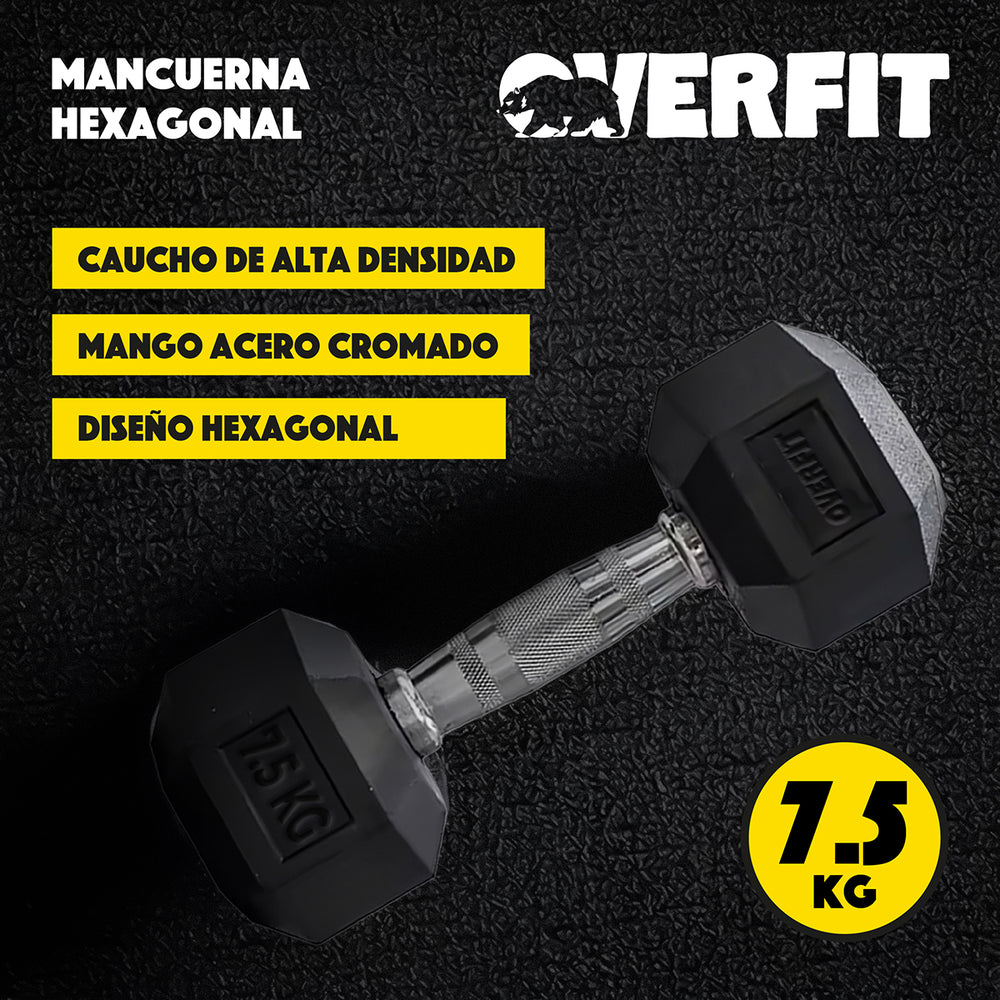 Mancuerna Hexagonal 7.5kg Acero y Caucho Overfit