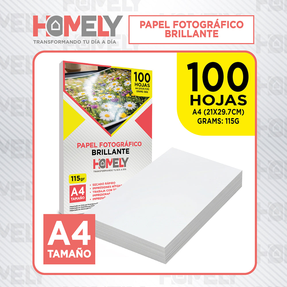 Papel fográfico brillante 100 hojas A4 115 g