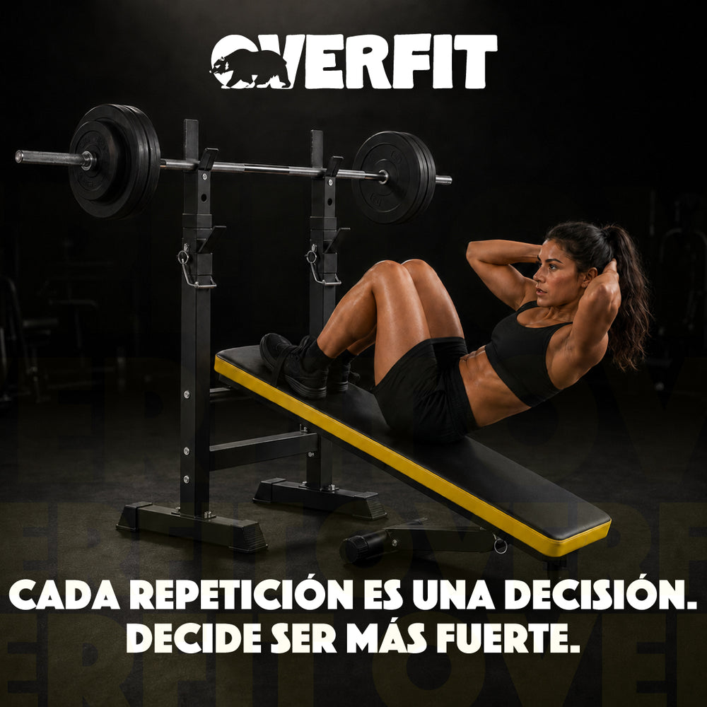 Banco Gym Con Rack Press Banca Pro Overfit Color Negro