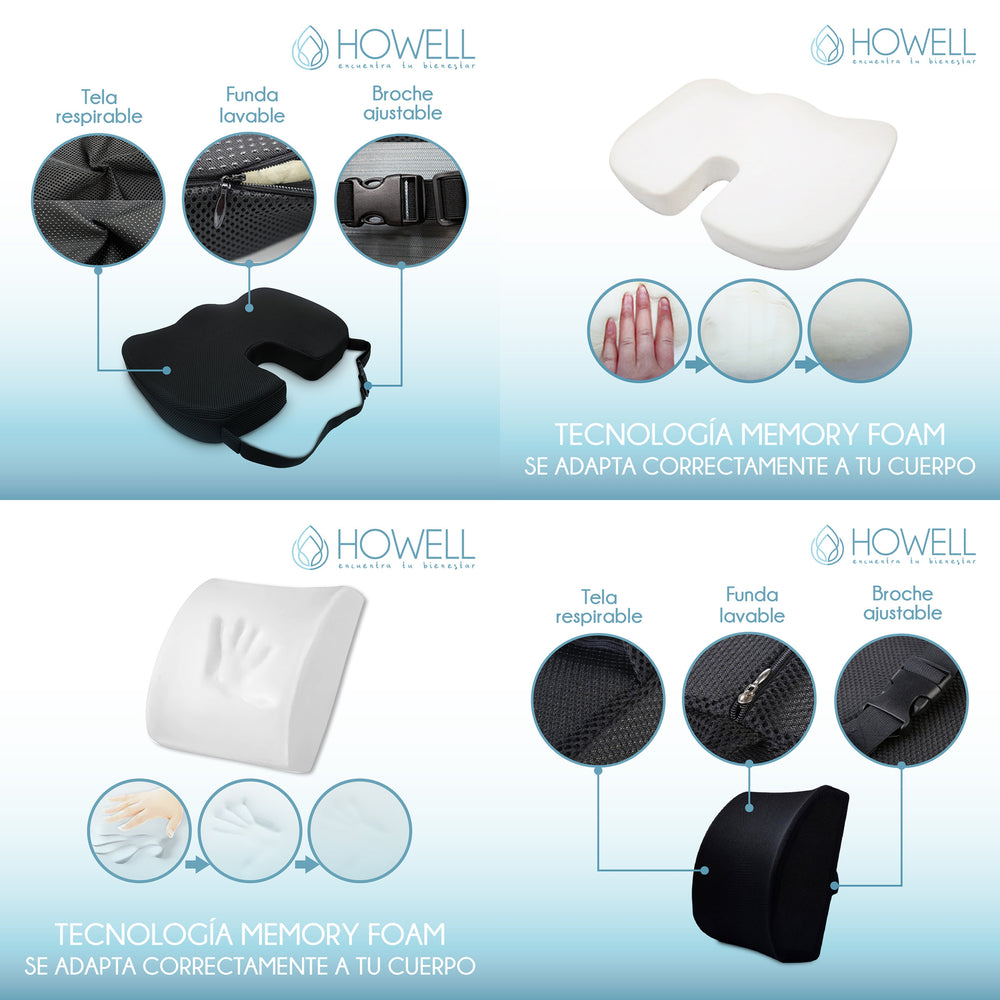 Cojin Lumbar Viscoelástico Asiento + Cojin Espalda Howell