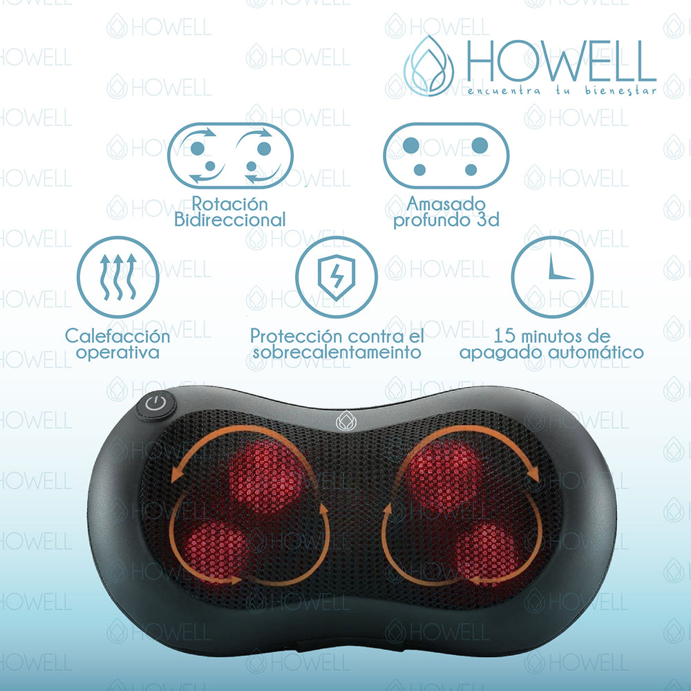 Cojín Masajeador Inalámbrico Howell Almohada Masaje Calor
