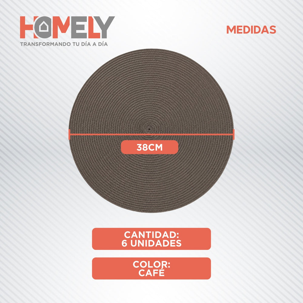 Pack x 6 Individuales De Mesa Circulares Homely Color Cafe
