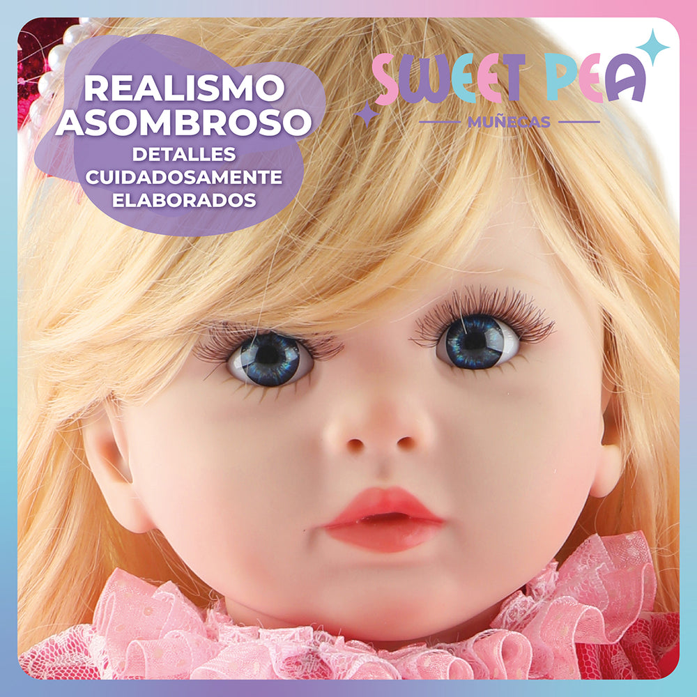 Bebe Reborn Ricitos D Oro Sweet Pea Muñec Real Silicona 60cm