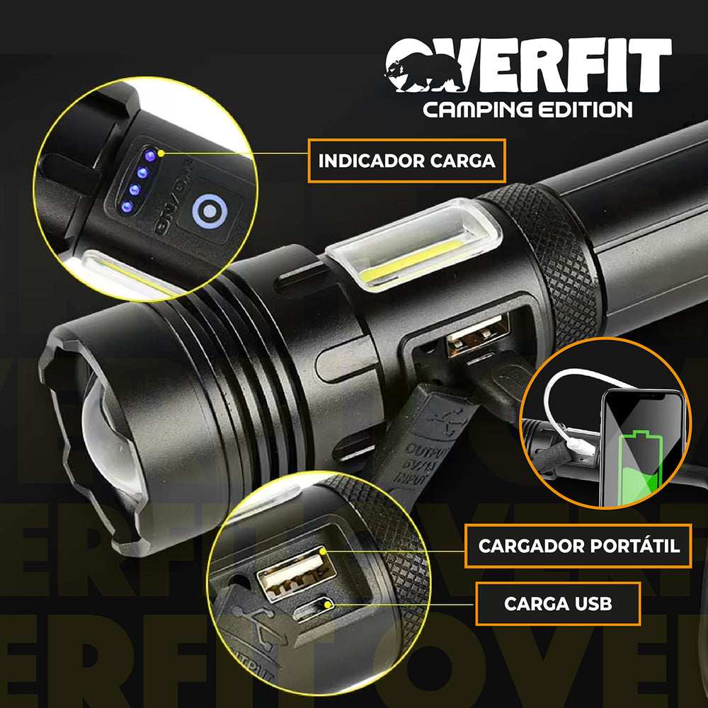 Linterna Led Largo Alcance Tactica Recargable Overfit 1500LM