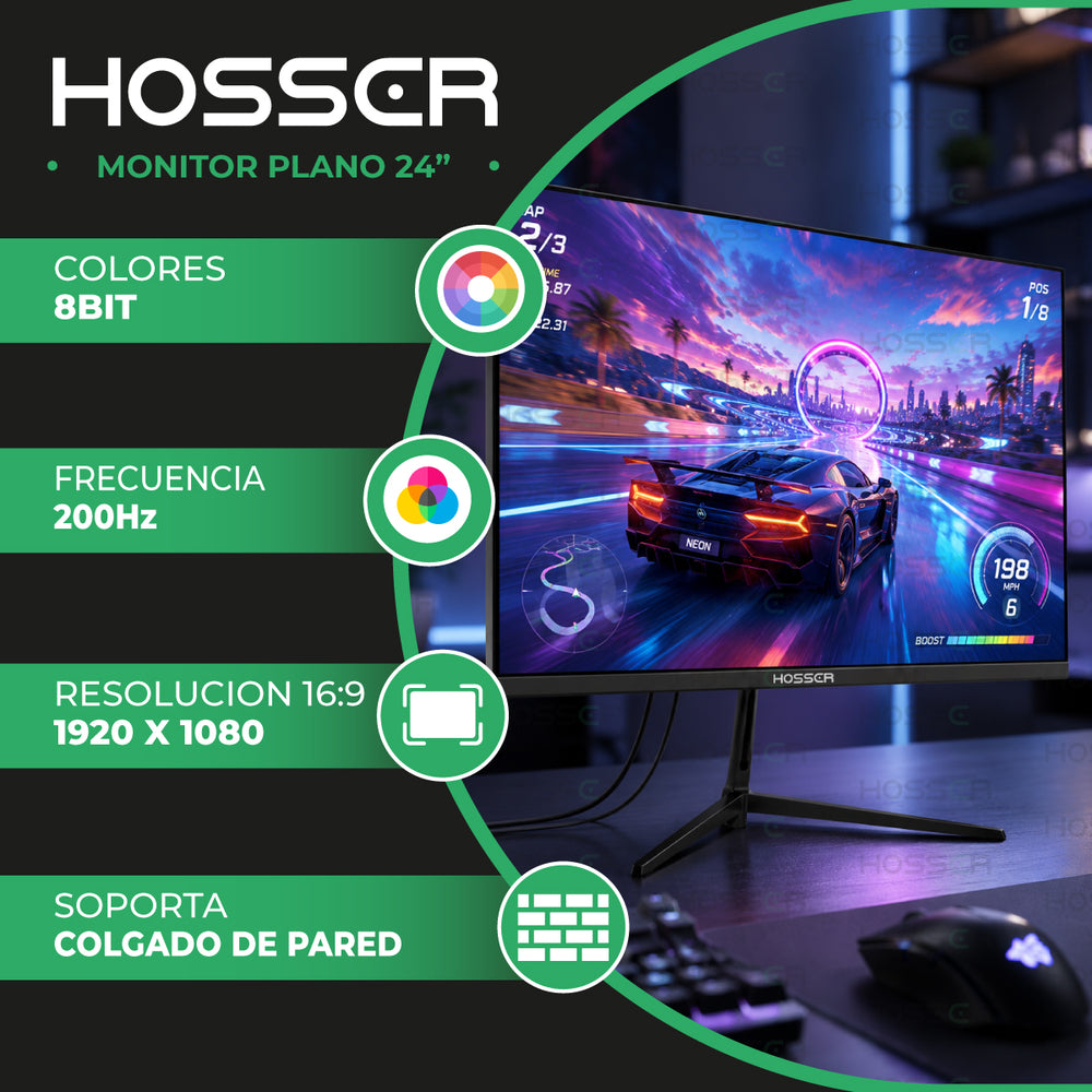 Monitor Gamer plano 24 pulgadas 200 Hz 1ms Hosser