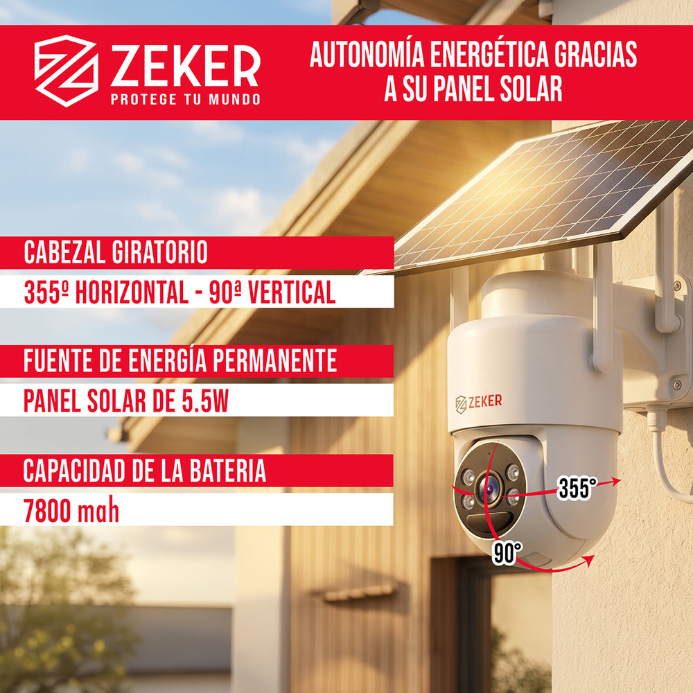 Camara de seguridad panel Solar wifi 2.4G Zeker 4MP
