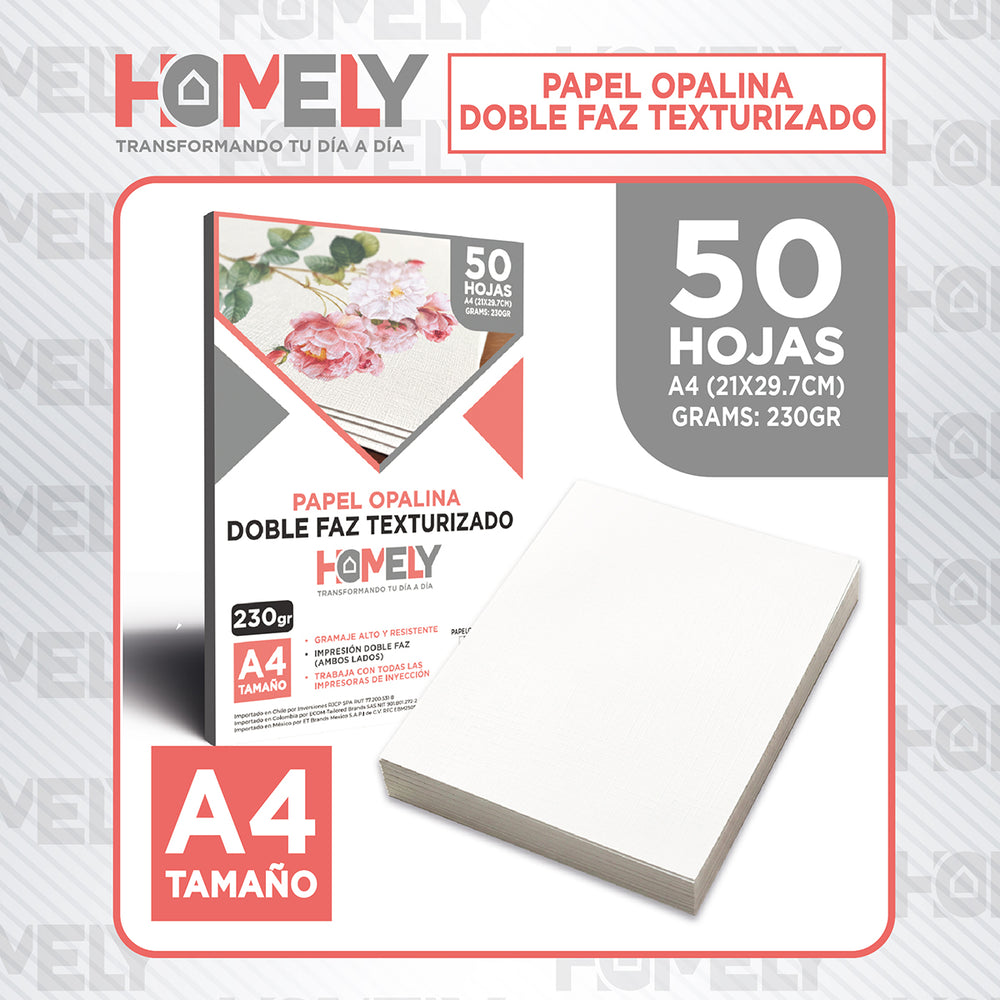 Papel Opalina Texturizada A4 230 Gramos Homely 50 Hojas