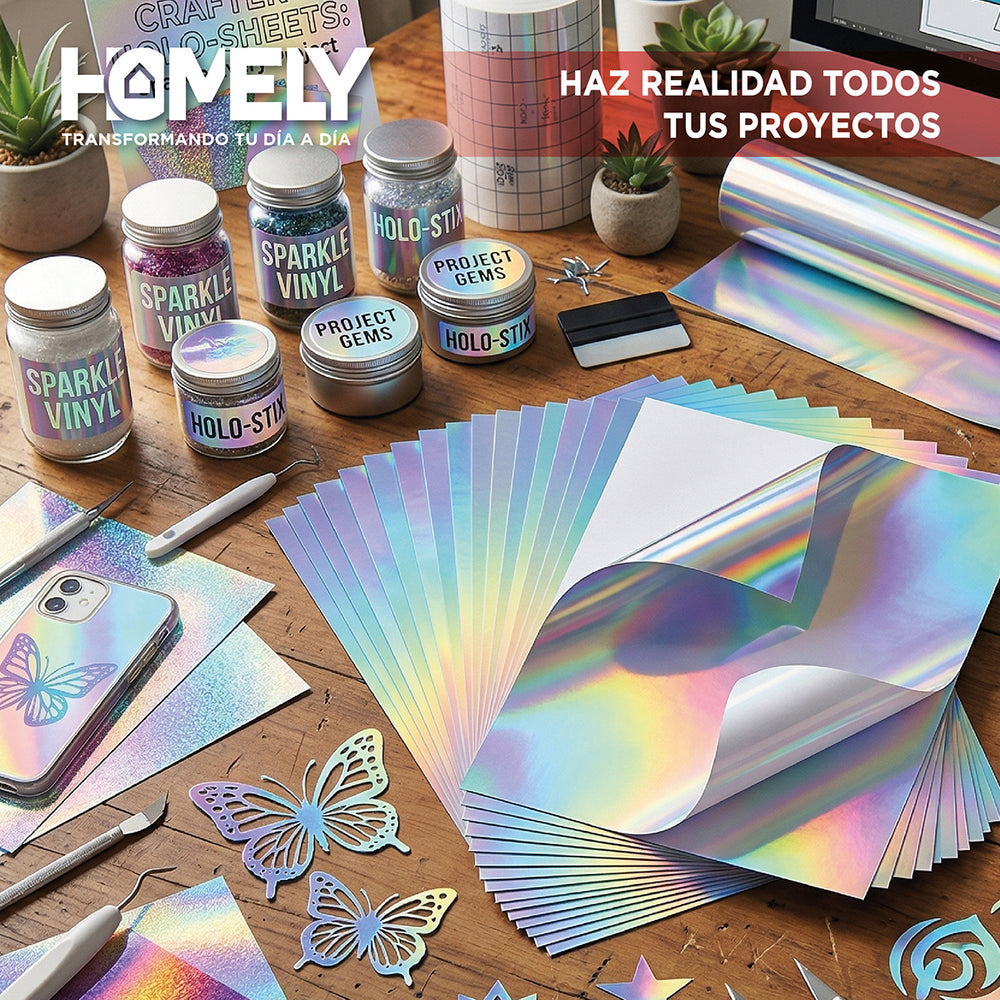 Papel Vinilo Adhesivo Holografico A4 20 Hojas Homely 210g Blanco