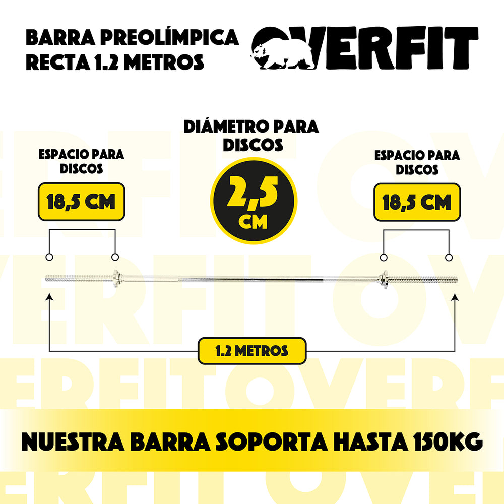 Barra Preolimpica Recta 4.2 kg Overfit 120Cm Cromada Fitness