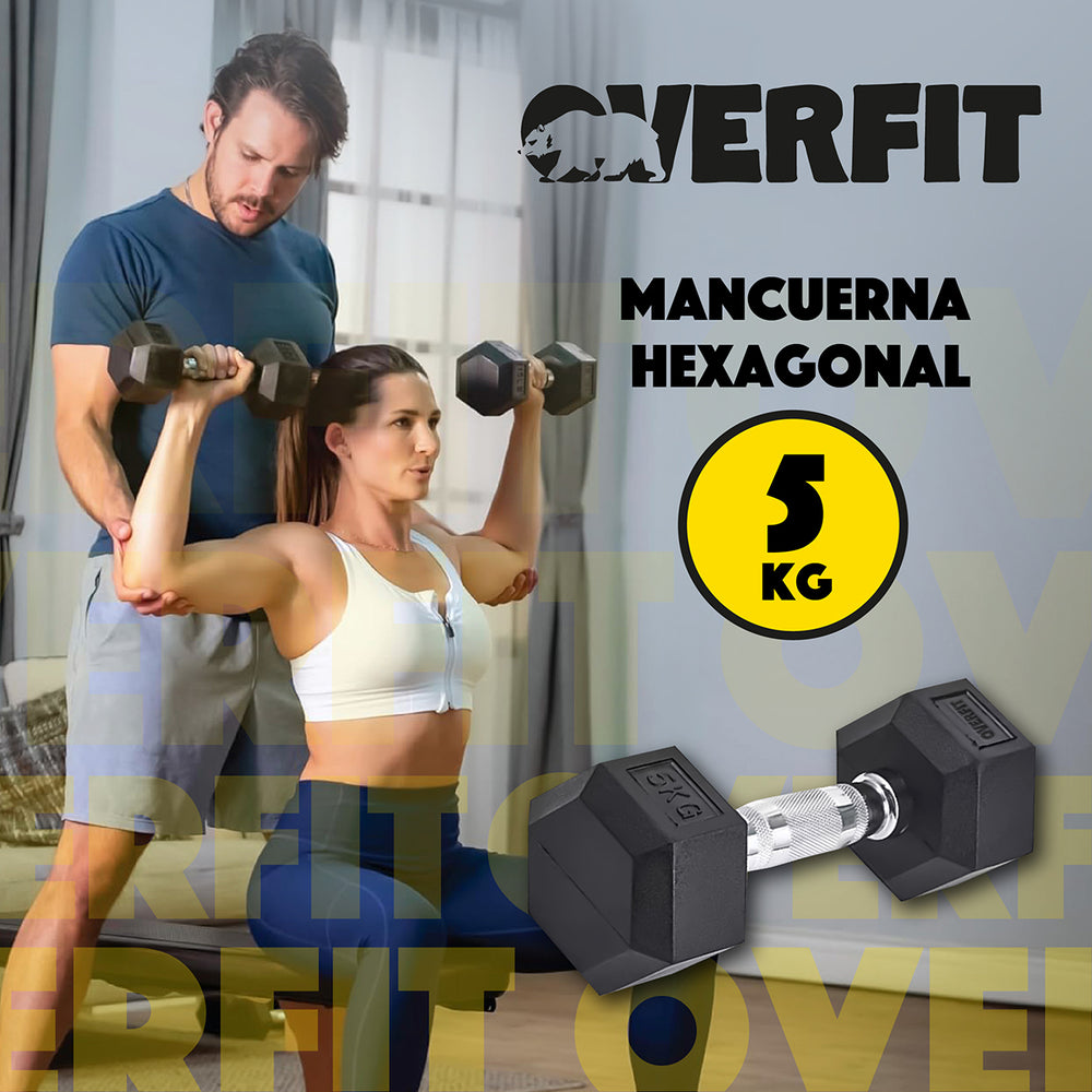 Mancuerna Hexagonal 5kg Acero y Caucho Overfit
