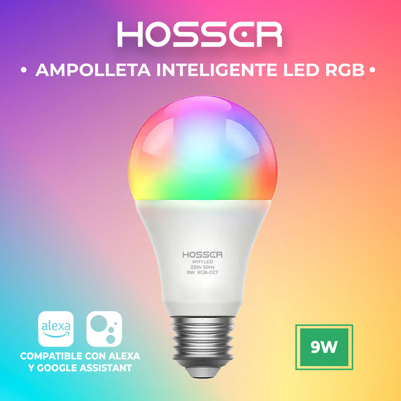 Ampolletas Led E27 Hosser Inteligente Led 9W RGB Alexa Google App Tuya