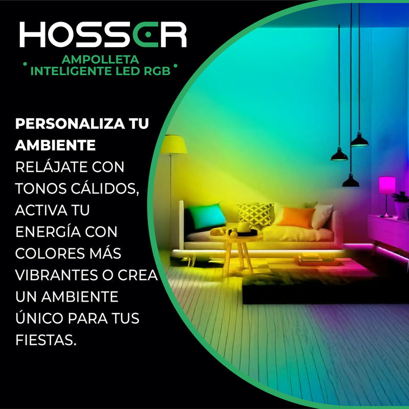 Ampolletas Led E27 Hosser Inteligente Led 9W RGB Alexa Google App Tuya