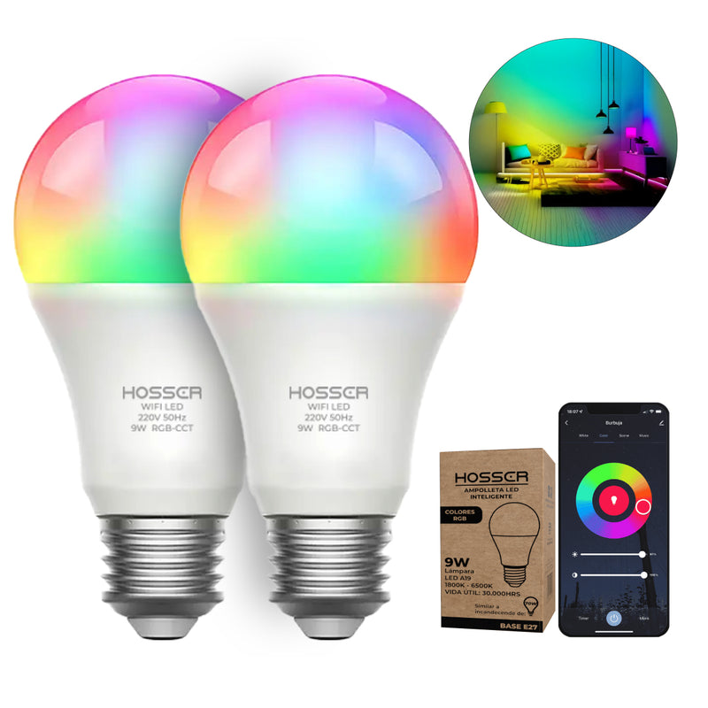 Ampolletas Led E27 Hosser Inteligente Led 9W RGB App Tuya X2