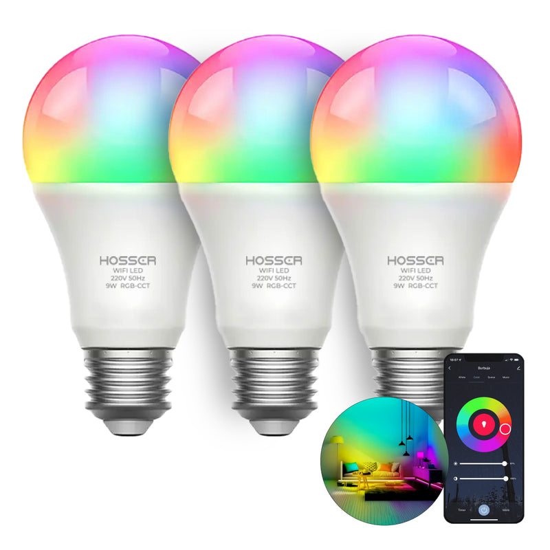 Ampolletas Led E27 Hosser Inteligente Led 9W RGB App Tuya X3