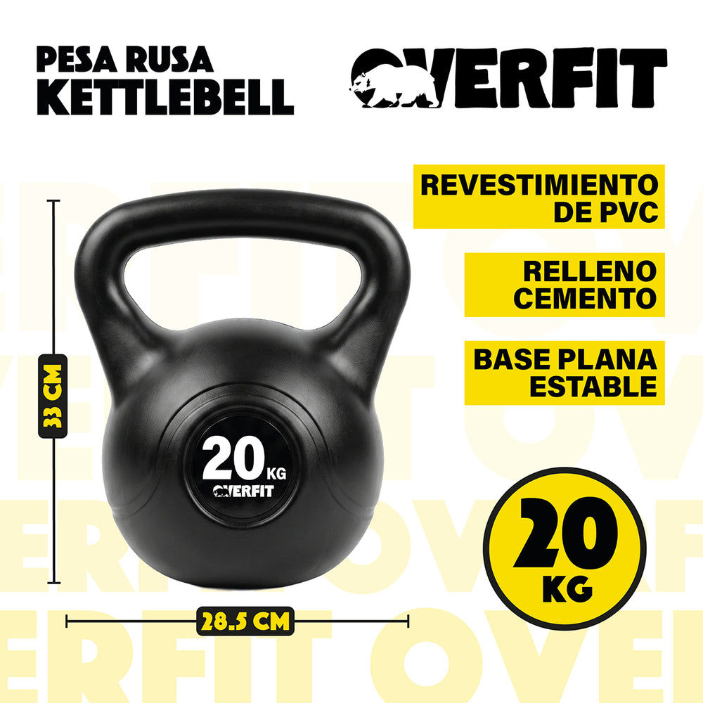 Pesa Rusa Kettlebell 20kg Overfit Entrenamiento PVC Cemento