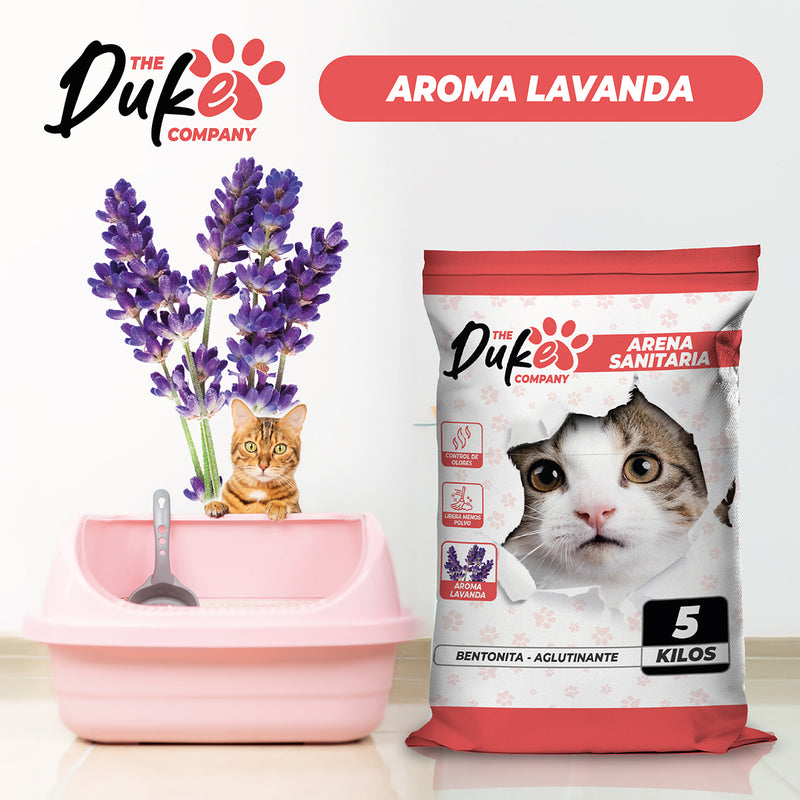 Arena Para Gato 5 Kilos Duke Bentonita Aglutinante Lavanda