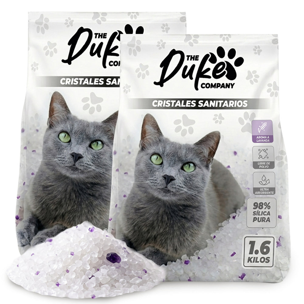 Arena para gato cristal Duke silica gel 1.6 kg pack 2 unidades aroma lavanda