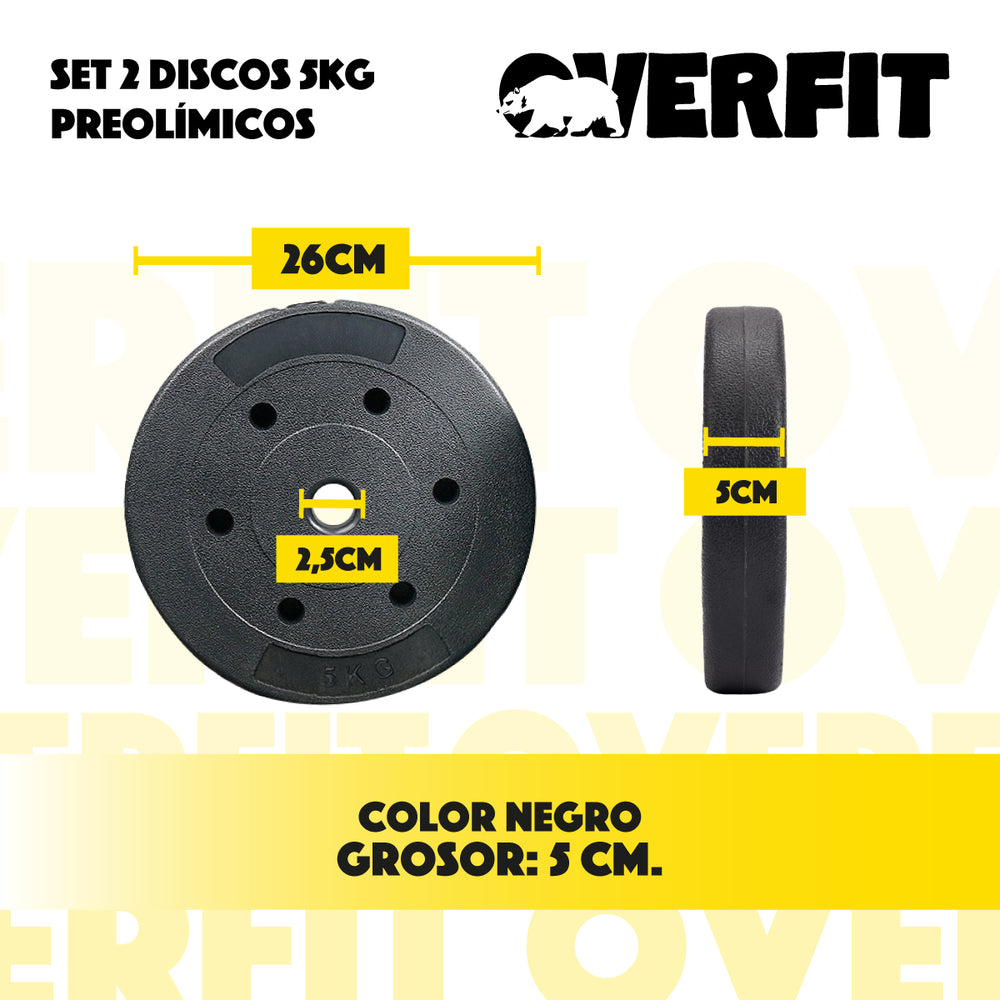 Par Discos Preolimpicos 5Kg Overfit PVC Set 2 Pesas Barra