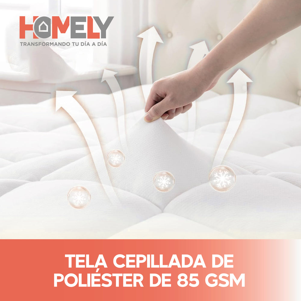 Topper Cubre Colchon King Homely Acolchado Hipoalergenico Eslastico Premium Blanco Protector Viscoelastico