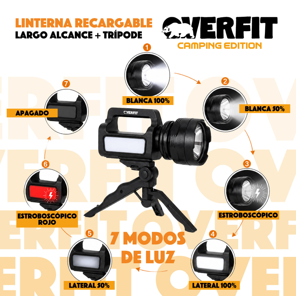 Linterna Foco Overfit Largo Alcance Ultra Potente + Tripode