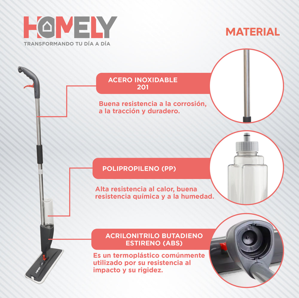 Mopa Plana 360° Spray Pulverizador Homely Microfibra Lavable