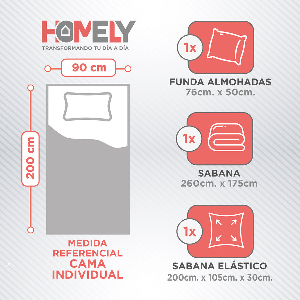 Juego de sabanas 1 Plaza Homely 100 GSM Suave 4 Piezas