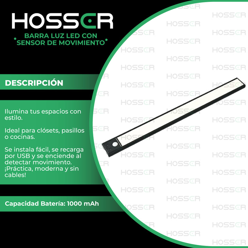 Aplique pared Luz Led Hosser Barra Portatil Dormitorio Closet Interior Exterior Con Sensor de Movimiento 30cm