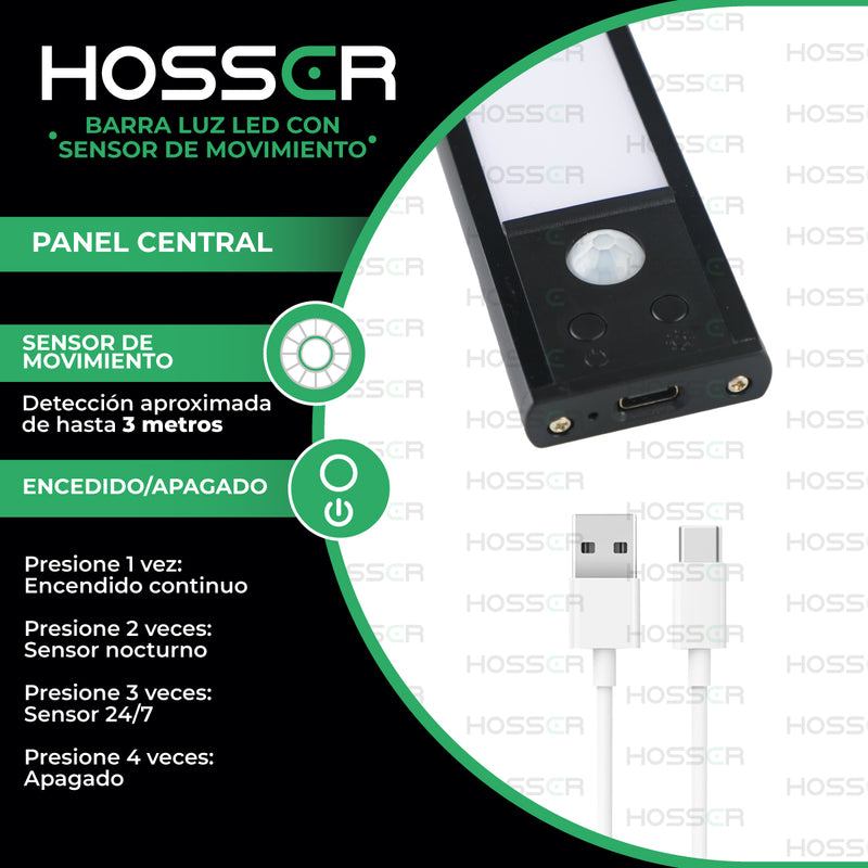 Aplique pared Luz Led Hosser Barra Portatil Dormitorio Closet Interior Exterior Con Sensor de Movimiento 30cm
