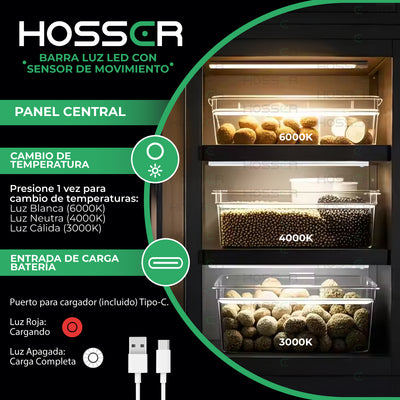 Aplique pared Luz Led Hosser Barra Portatil Dormitorio Closet Interior Exterior Con Sensor de Movimiento 30cm
