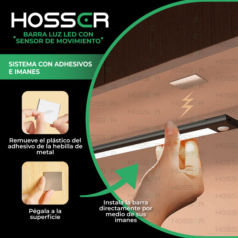 Aplique pared Luz Led Hosser Barra Portatil Dormitorio Closet Interior Exterior Con Sensor de Movimiento 30cm