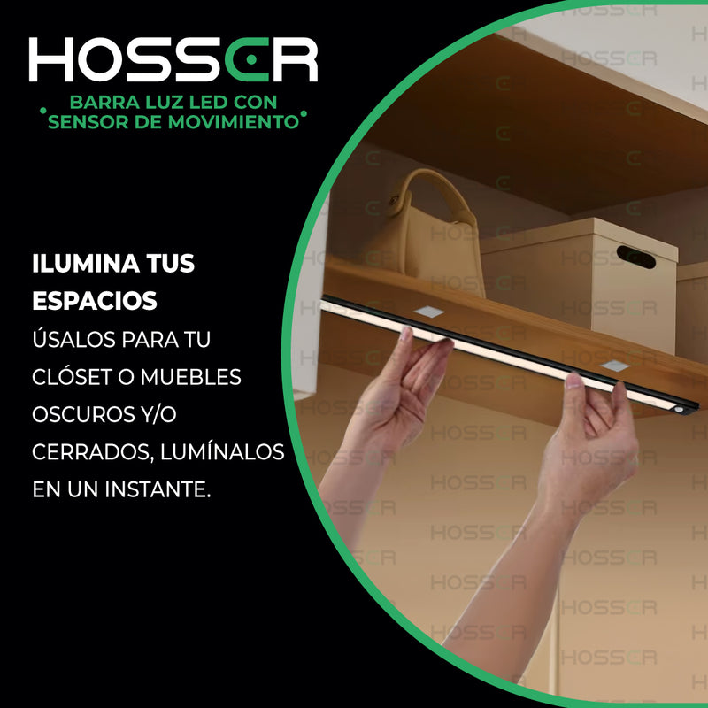Aplique pared Luz Led Hosser Barra Portatil Dormitorio Closet Interior Exterior Con Sensor de Movimiento 30cm