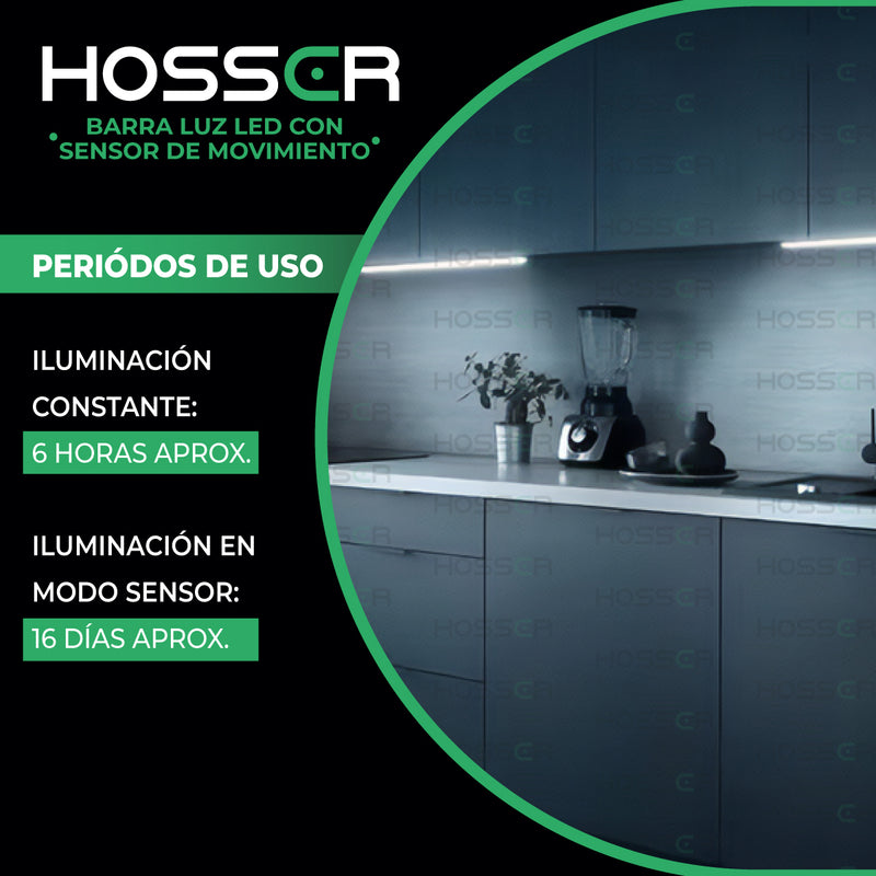 Aplique pared Luz Led Hosser Barra Portatil Dormitorio Closet Interior Exterior Con Sensor de Movimiento 30cm