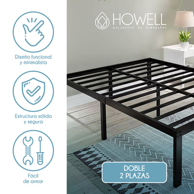 Base cama 2 plazas Howell 190x150x30 Acero Soporta 400kg