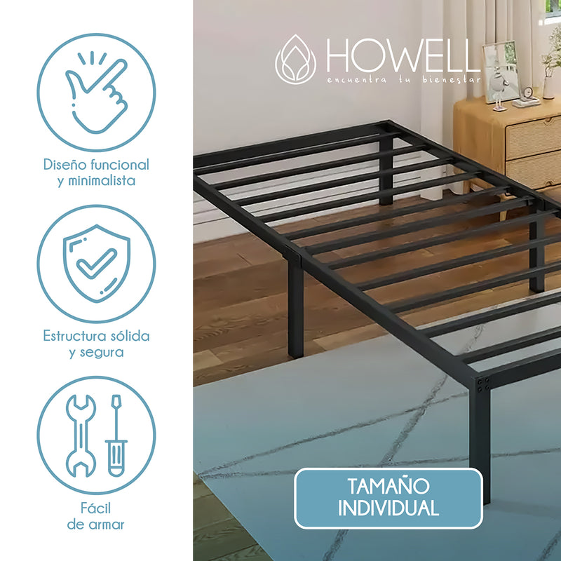 Base cama 1 plaza Howell 190x90x30 Acero Soporta 250kg