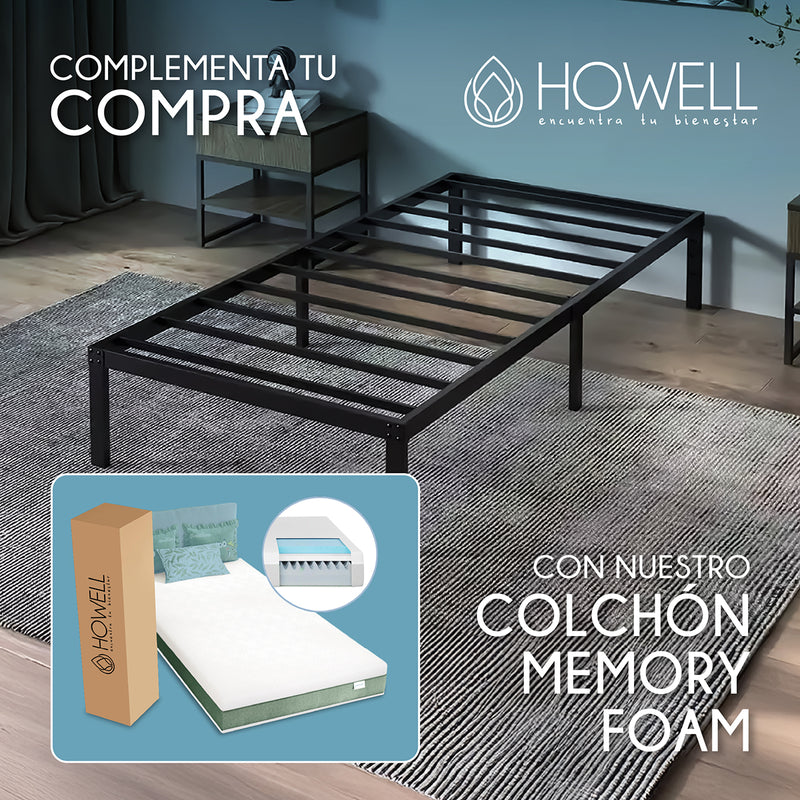 Base cama 1 plaza Howell 190x90x30 Acero Soporta 250kg