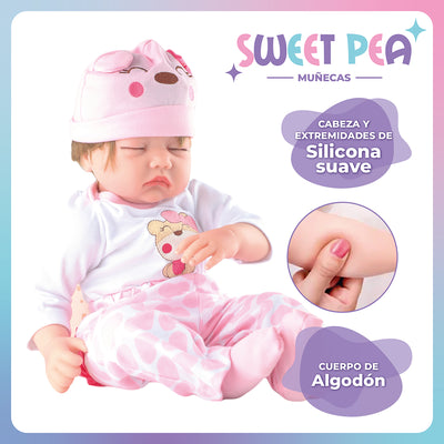 Bebé Reborn Ojos Cerrados Sweet Pea Realista Silicona 55 Cm