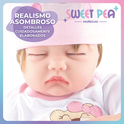 Bebé Reborn Ojos Cerrados Sweet Pea Realista Silicona 55 Cm