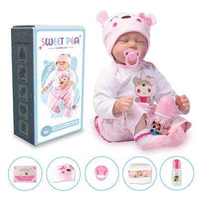 Bebé Reborn Ojos Cerrados Sweet Pea Realista Silicona 55 Cm
